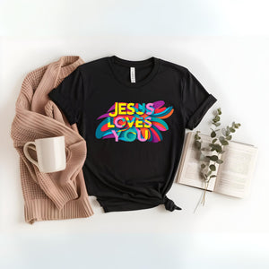 Jesus Loves You Color Burst Tee – Unisex Christian Shirt